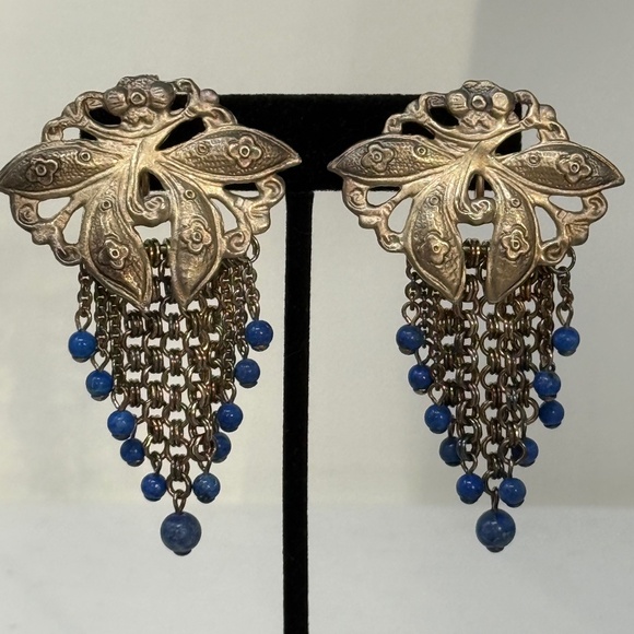 Stephen Dweck sterling silver dangle earrings with lapis lazuli clip long dangle - Picture 9 of 10